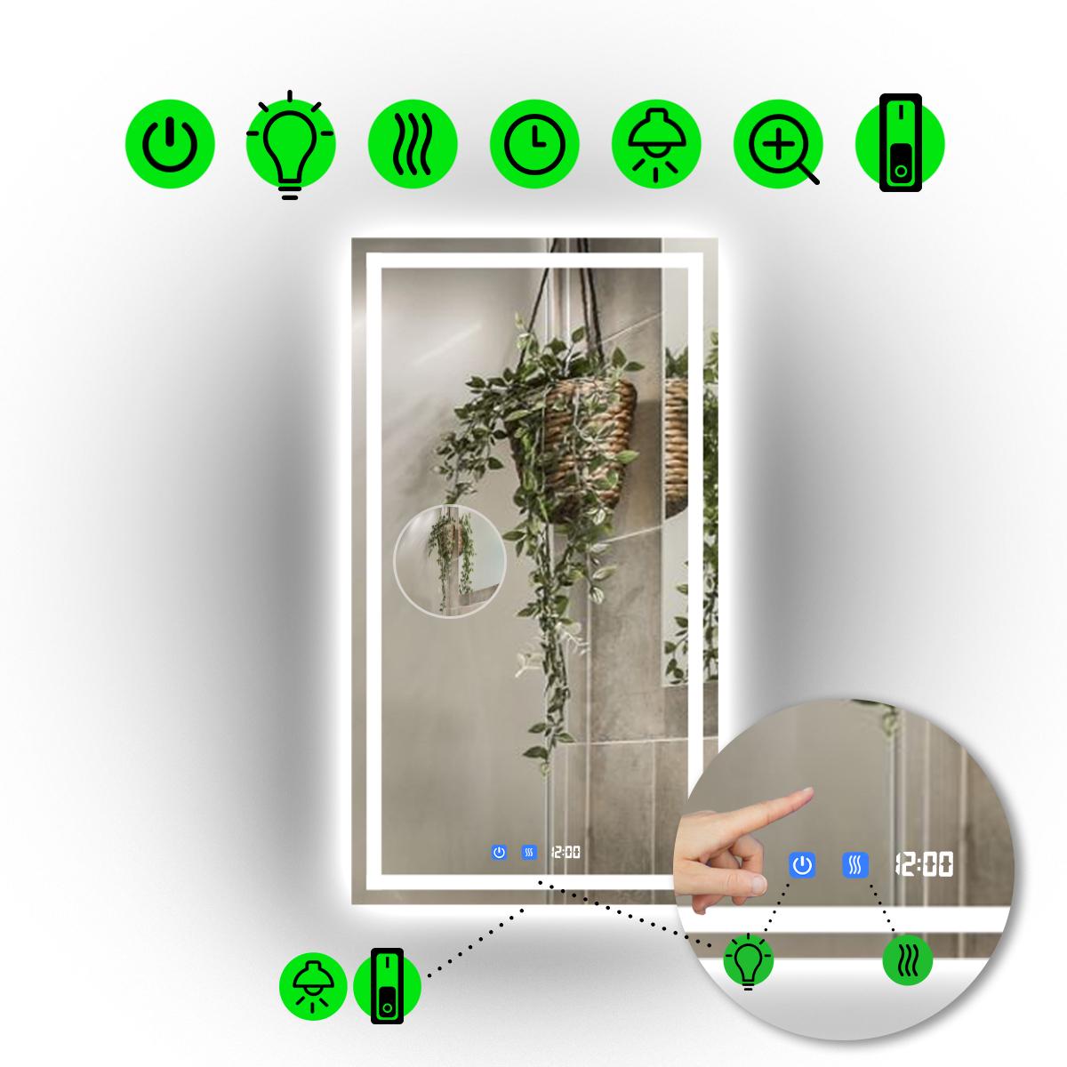 Зеркало с LED подсветкой Karnet с двумя сенсорами/часами и механическим включателем 60x80 см (Karnet/600x800/5191-24/22/1)