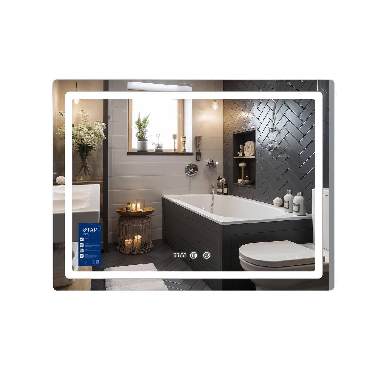 Зеркало Qtap Mideya MI2 1000х800 с часами с LED-подсветкой Touch с антизапотеванием димером