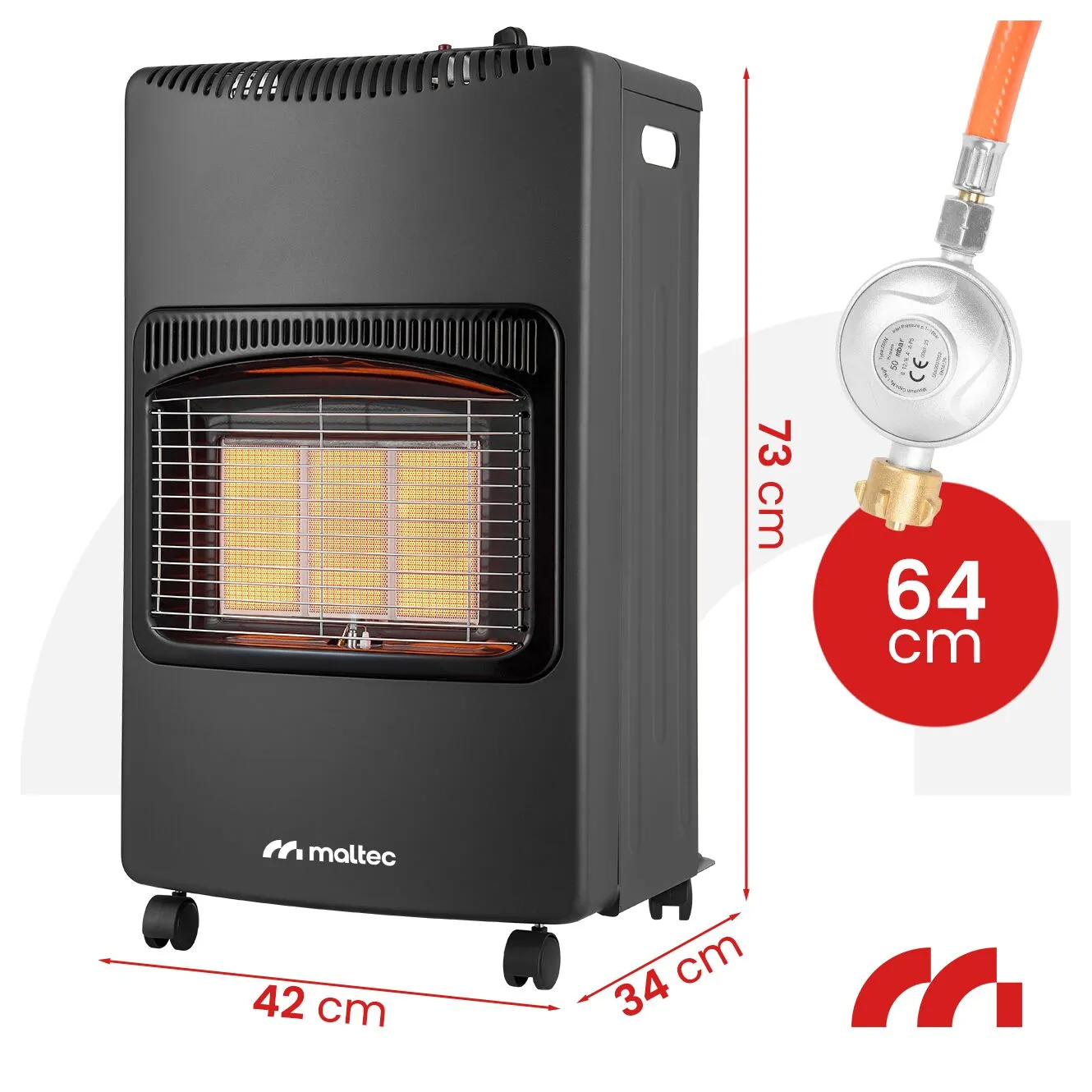 Газовый обогреватель MalTec GAS-5000WT 4,2 кВт керамический с редуктором и шлангом складной (35043) - фото 3