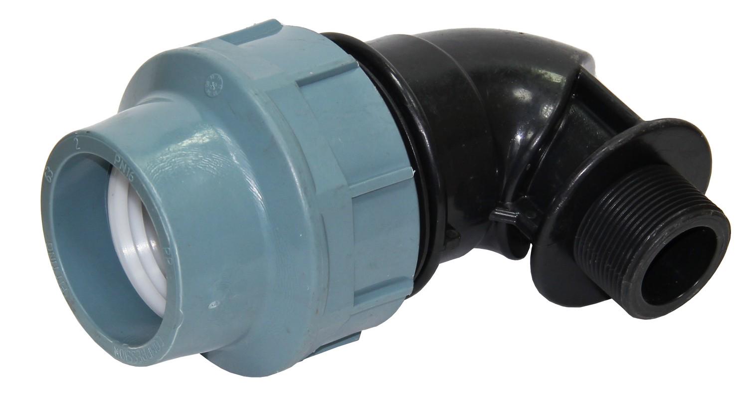 Коліно затискне Santan КНР для поліетиленових труб із зовнішнім різьбленням d 63 мм 90° 1 1/2" (AR3526)
