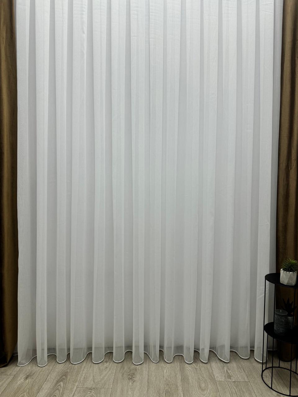 Тюль готовый однотонный Косичка на бамбуковой основе на тесьме 6 см 500х280 см Молочный