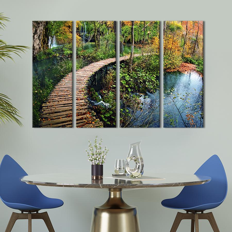 Модульная картина на холсте Полиптих Мостик над осенним прудом 149x93 см (550-41)