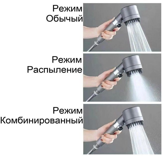 Лійка масажна турбо з обертанням з фільтром силіконові шипи 3 режими (BLK-360) - фото 6