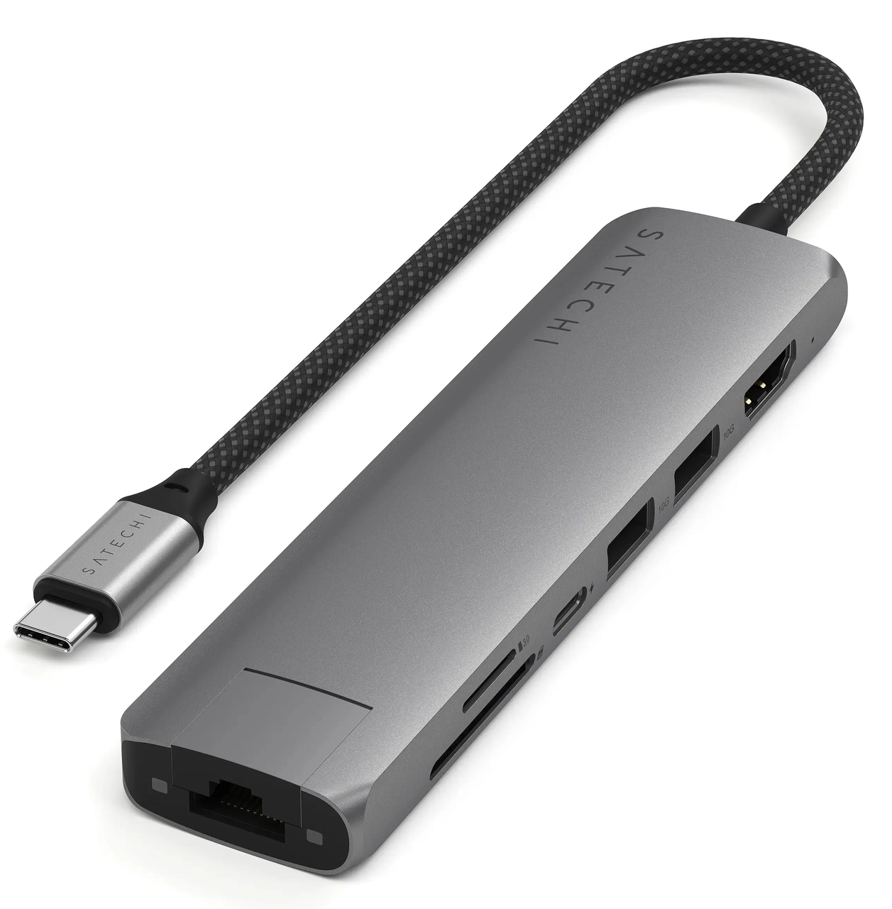 Многопортовой адаптер Satechi 7-in-1 USB-C Slim Multiport Adapter 4K with Ethernet Space Grey (ST-P7SM)