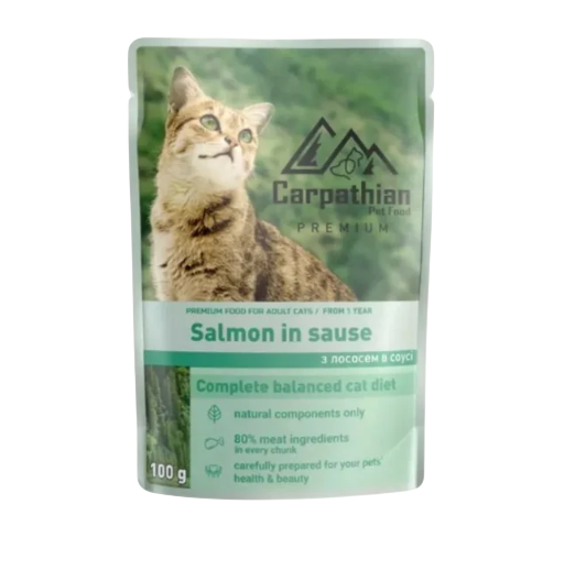 Корм вологий для котів Carpathian Pet Food Salmon in sauce лосось у соусі 100 г 24 шт.