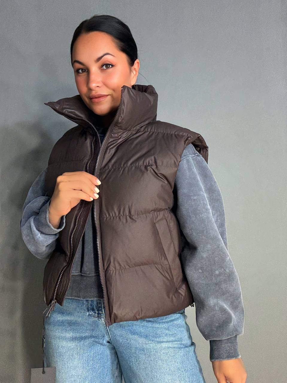 Жилетка жіноча A-N 10013 дута без капюшона р. 42 Коричневий - фото 8