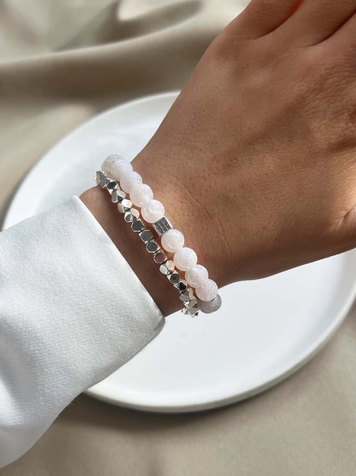 Набор браслетов женских агат и гематит (4558)