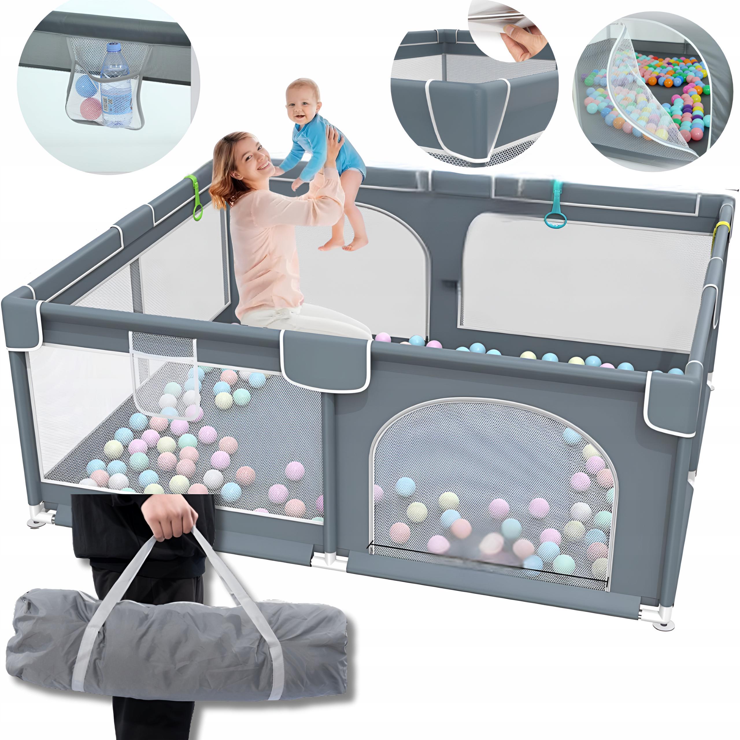Манеж детский Bergens с сумкой и шариками 10 шт. 180х150 см Серый (28614094) - фото 2