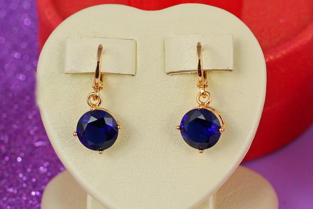 Серьги подвески Xuping Jewelry с синими камнями 10 мм 3 см Золотистый (1173335300)
