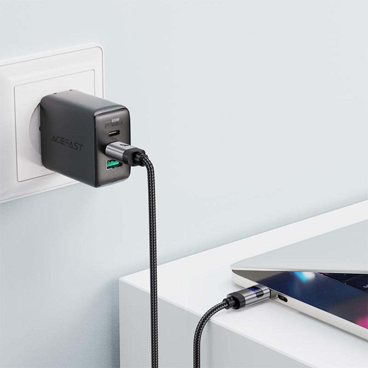 Кабель Acefast C15-03 USB-C до USB-C 60W з цифровим дисплеєм нейлонова обплетення 1,2 м Чорний (612454) - фото 7