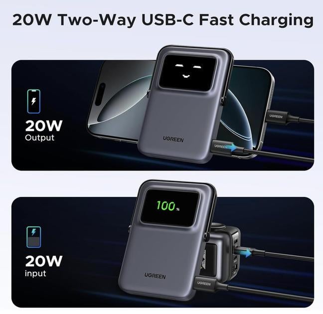 Повербанк беспроводной Ugreen PB572 Qi2 Magnetic Magsafe 10000 mah 20W для iPhone Серый (28780601) - фото 10