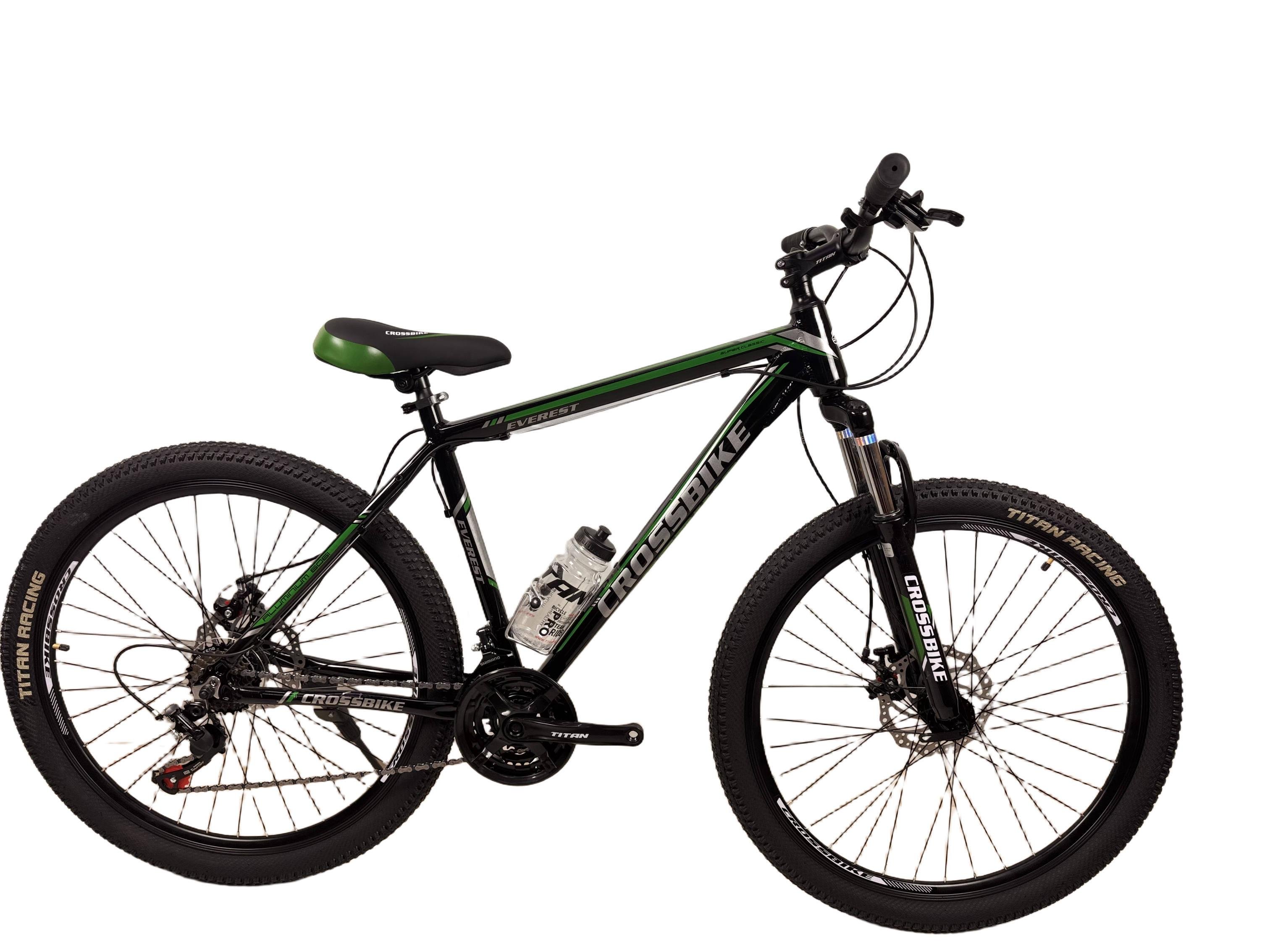 Велосипед CrossBike Everest 27,5" 19,5" Черно-зеленый - фото 1 Велосипед CrossBike Everest 27,5" 19,5" Черно-зеленый - фото 1