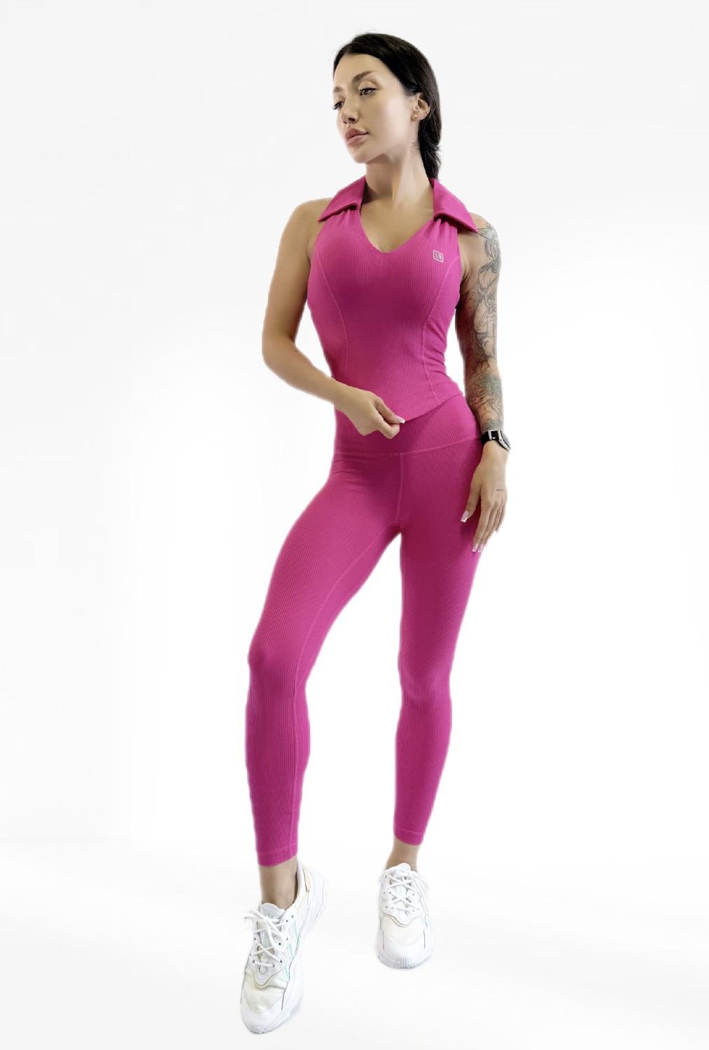 Костюм для фитнеса женский LILAFIT лосины пуш ап/топ в рубчик М Розовый (LFS000134)