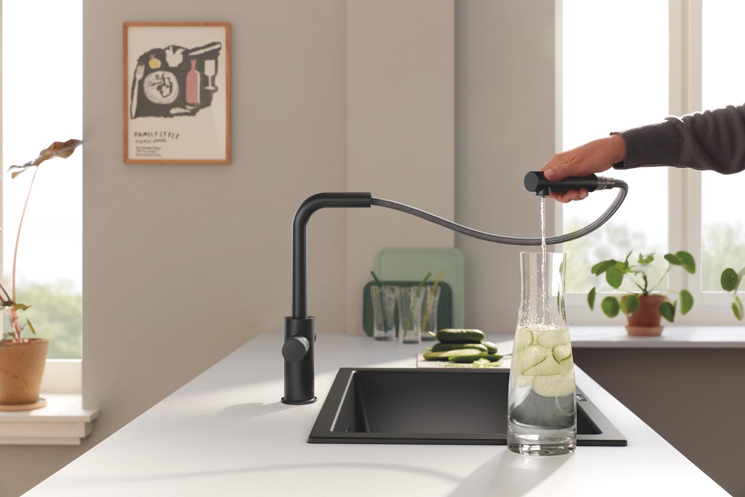 Змішувач для кухні з трьома входами високий Grohe BLUE PURE MINTA латунь Чорний (b-30590KF0) - фото 8 Змішувач для кухні з трьома входами високий Grohe BLUE PURE MINTA латунь Чорний (b-30590KF0) - фото 8