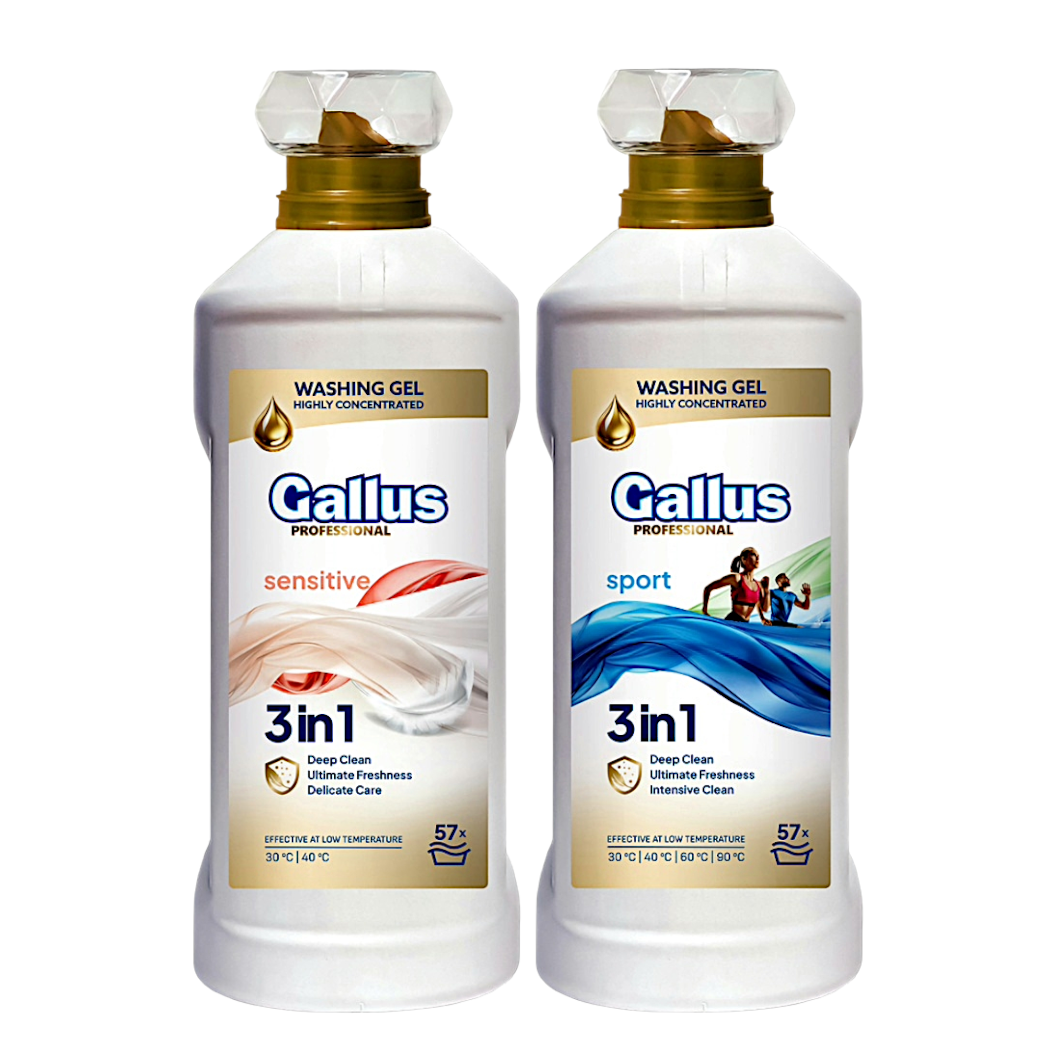 Набір гелю для прання делікатних та спортивних речей Gallus Professional Sensitive and Sport концентрат 3в1 57 прань 2 л (301350/1602)