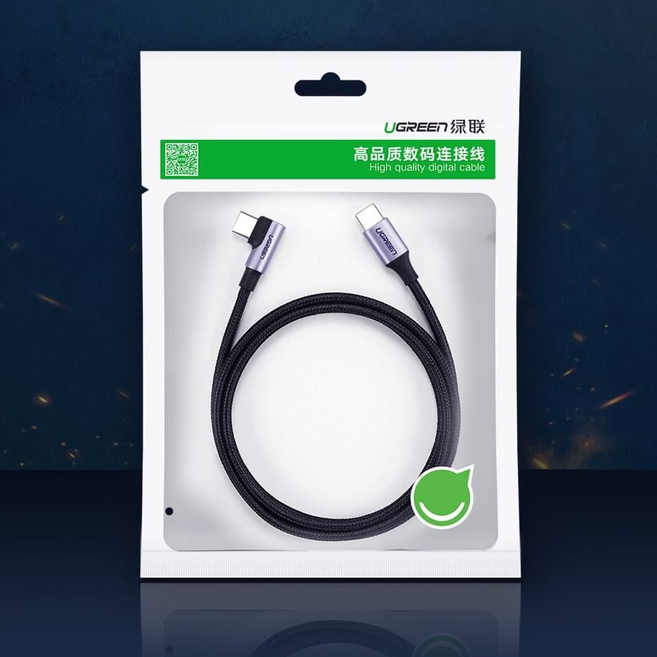 Кабель кутовий UGREEN US334 100W 5A QC4.0 PD Type-C to Type-C Angled Braided Cable 2 м Чорний (70645) - фото 9 Кабель кутовий UGREEN US334 100W 5A QC4.0 PD Type-C to Type-C Angled Braided Cable 2 м Чорний (70645) - фото 9