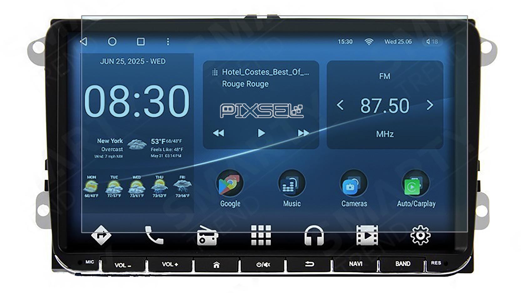 Защитное стекло Pixsel гибридное матовое на монитор SMARTY TREND Volkswagen UM 2015-2021 8,8"