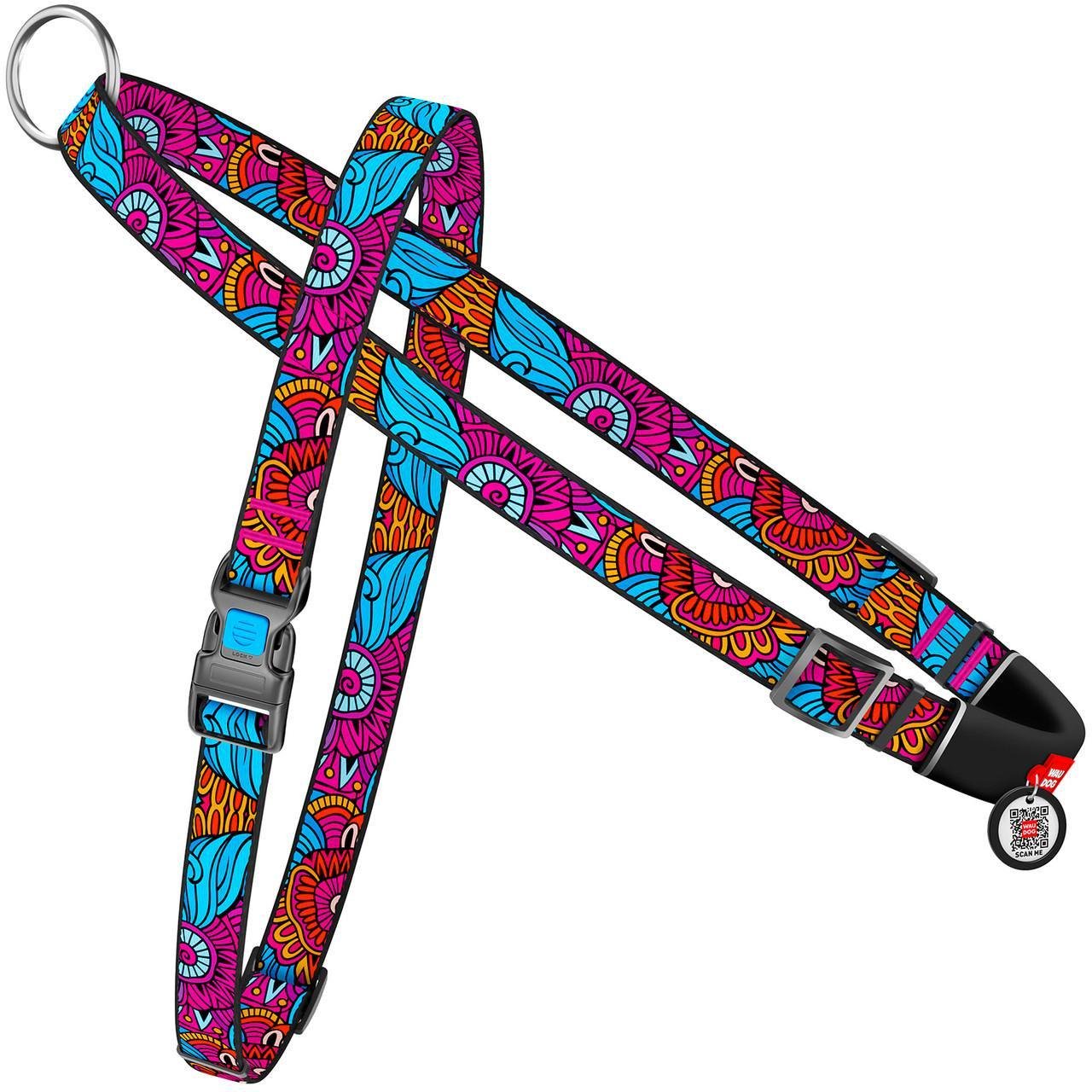 Шлей нейлоновый с ручкой для собак Waudog Nylon с QR паспортом Лето S (5472)