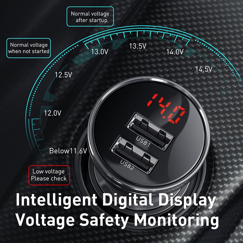 Зарядний пристрій в авто BASEUS Digital Display Dual 4.8A 24W Чорний (7140998) - фото 5