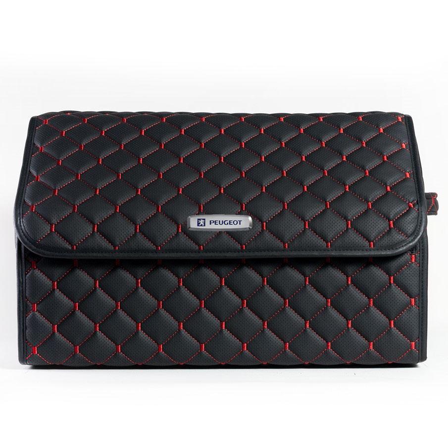 Сумка-органайзер с лого Peugeot в багажник CarsBAG Экокожа 30x50x30 см Черно-красный (acb-1036-1-30х50х30-029)