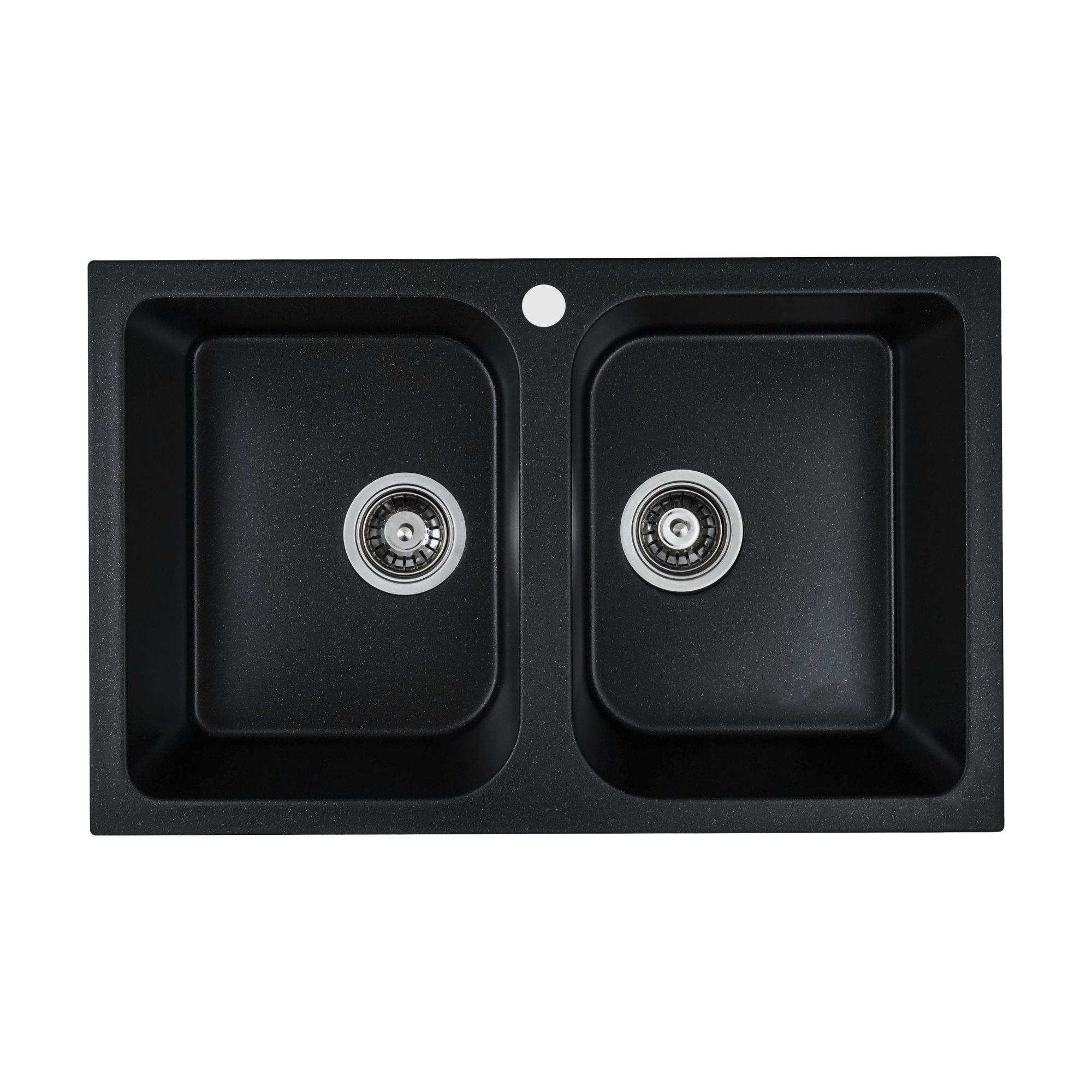Мийка для кухні гранітна Platinum 7648W TWIN глянцева Чорний