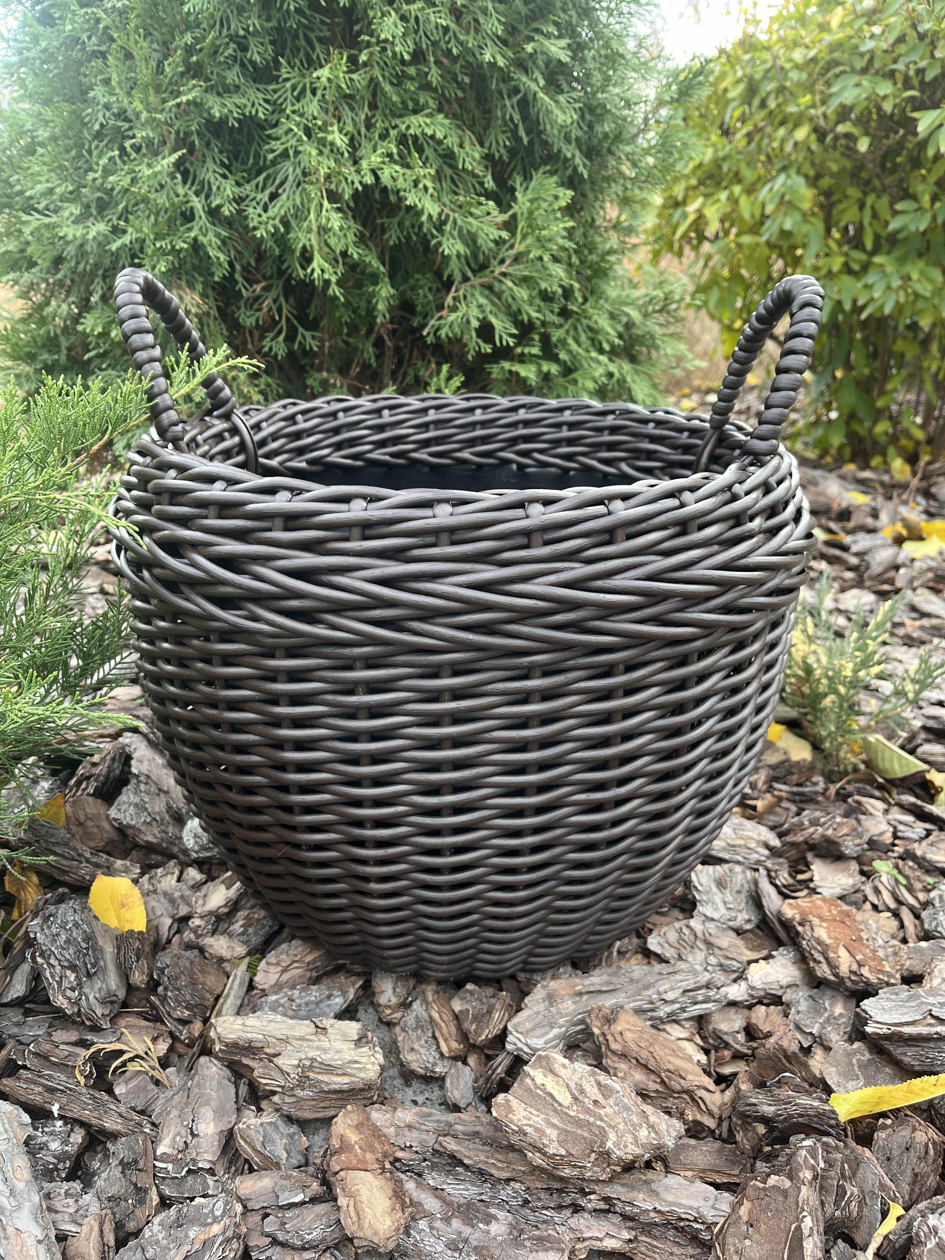 Кашпо для квітів з ручками зі штучного ротанга 20 л Дровник Венге (27922847)