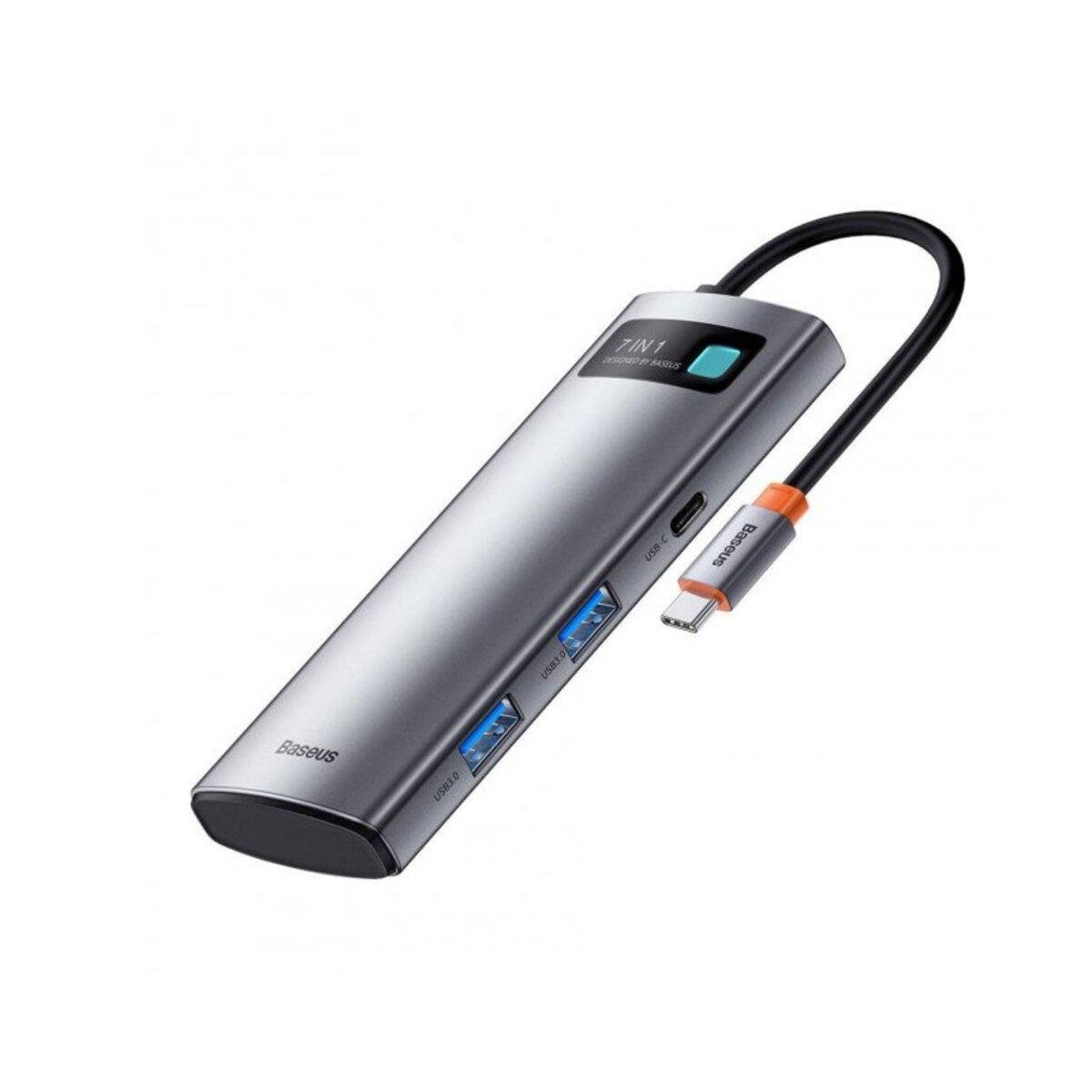 USB-хаб BASEUS Metal Gleam Series 7в1 Multifunctional Type-C HUB Docking Station Type-C to HDMIx1xUSB3.0x2xUSB-Cx1xPDx1xSD TFx1 Grey (WKWG020113)