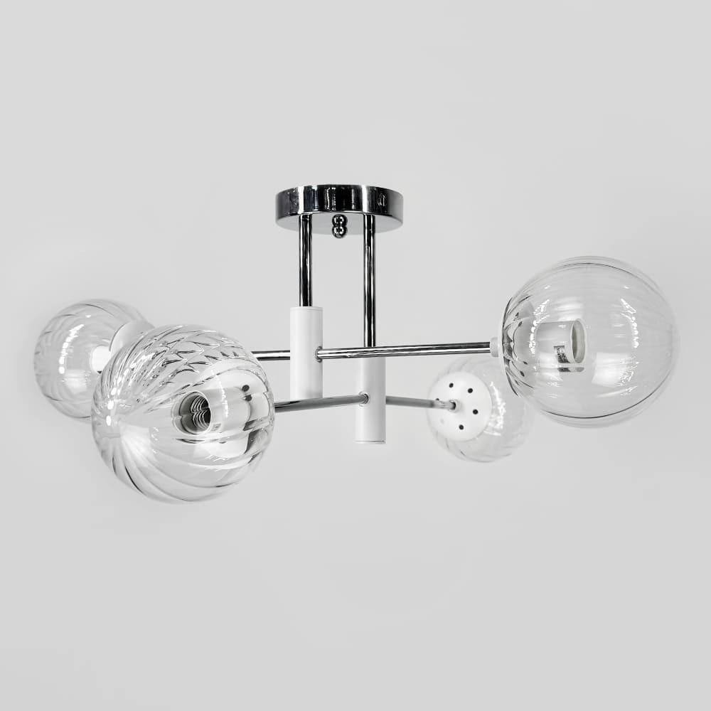 Люстра стельова на 4 прозорих плафони Ø 60 см Хром/Білий/Прозорий (51797/4 CH/WT/CL)