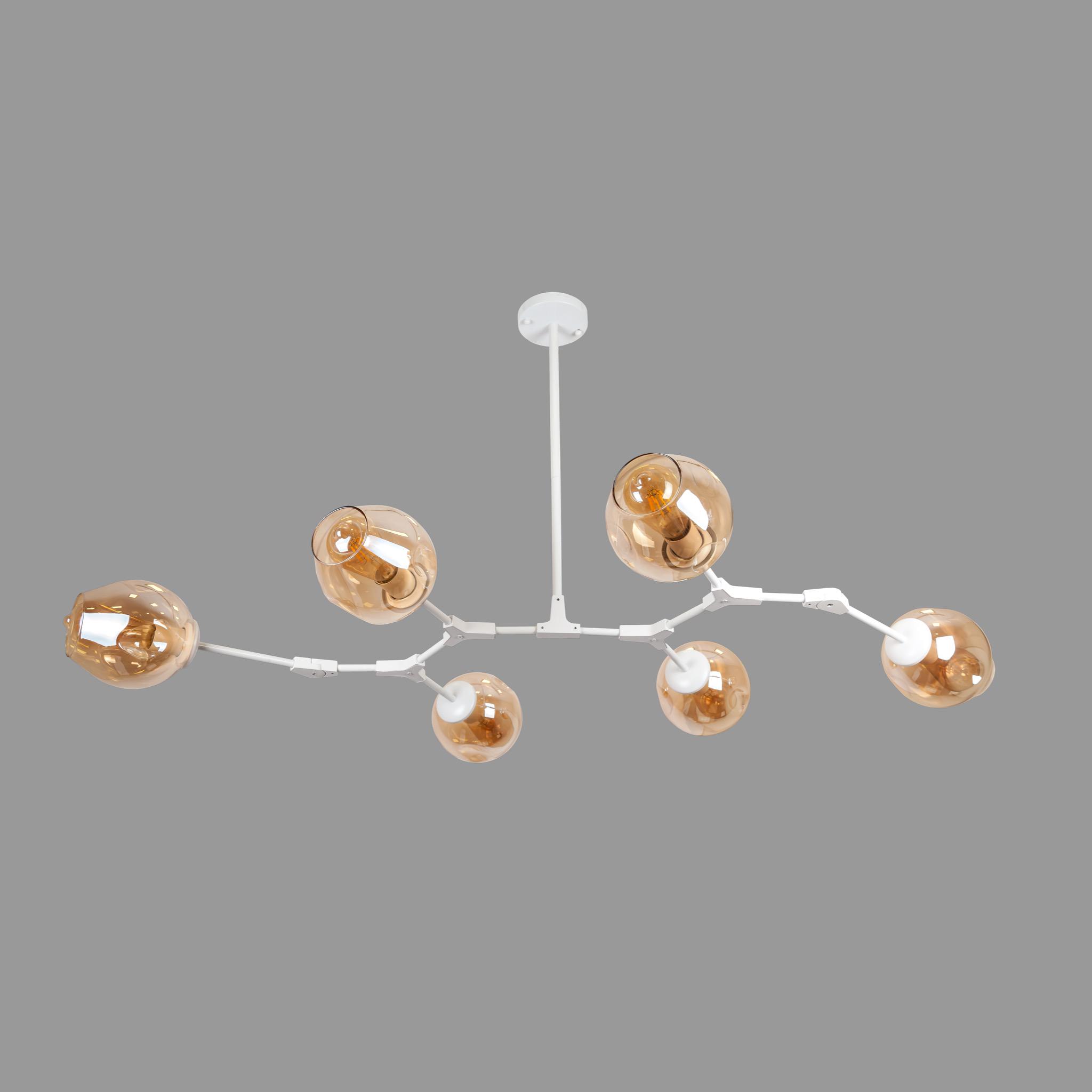 Люстра Molecule на 6 ламп с кофейно-прозрачными плафонами Белый Люстра Molecule на 6 ламп с кофейно-прозрачными плафонами Белый