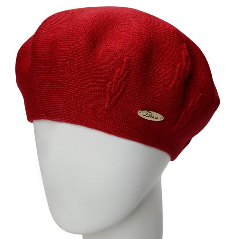Берет женский Lirus Смородина двойной тонкой вязки с узором Красный