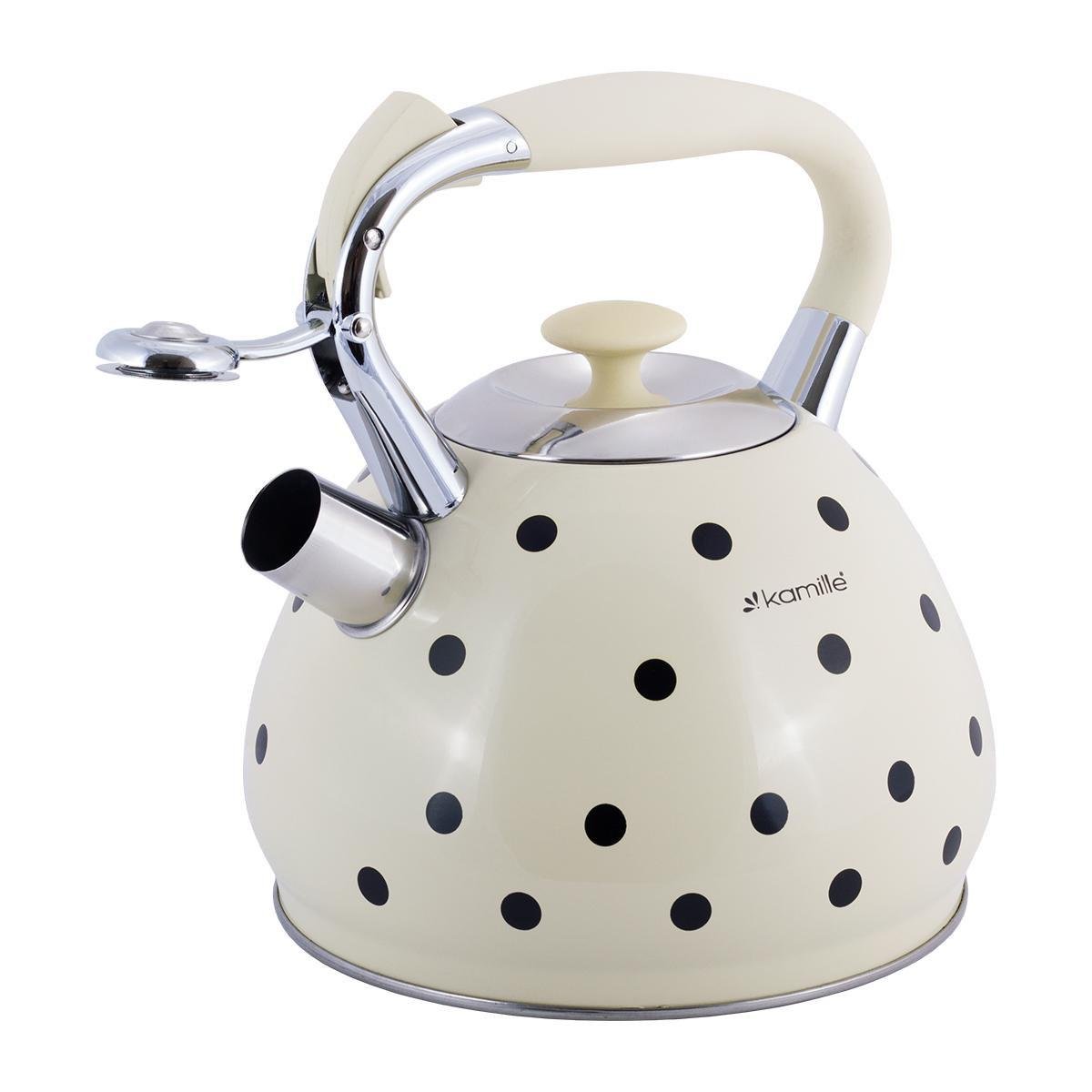 Чайник Kamille Vizo зі свистком та ручкою з покриттям Soft-touch 3 л Бежевий з чорним горошком - фото 2 Чайник Kamille Vizo зі свистком та ручкою з покриттям Soft-touch 3 л Бежевий з чорним горошком - фото 2