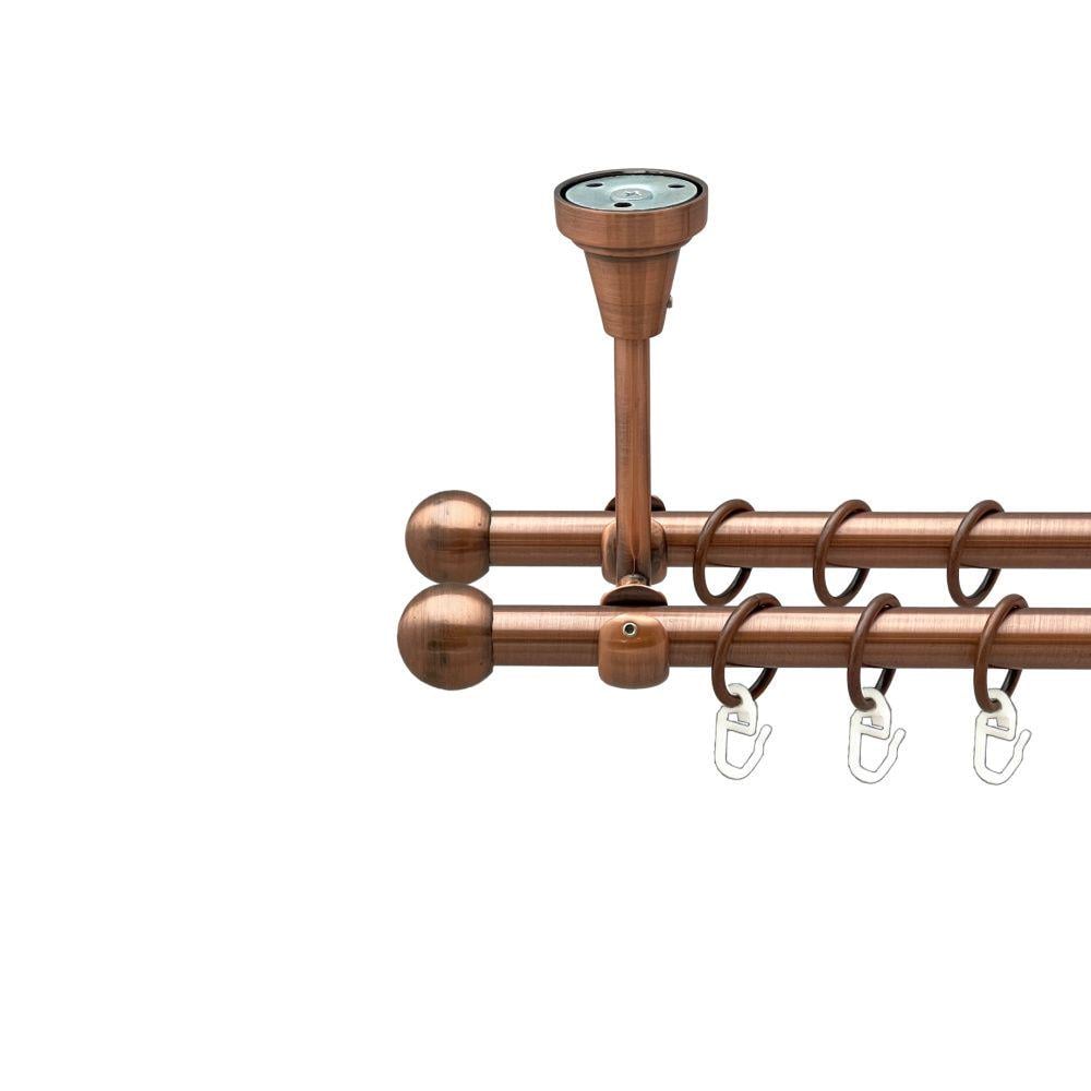 Карниз металевий Orvit Куля Болонь дворядний відкритий до стелі/гладка труба/кільце металеве Мідь 16/16 мм 200 см (00-00020122)