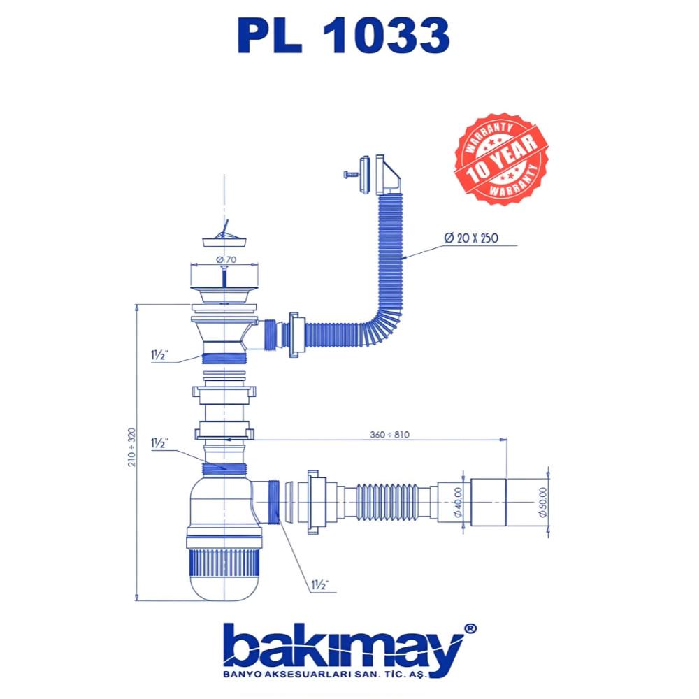 Сифон для мойки Bakimay 70 мм гофротруба с переливом (PUD-1033) - фото 3