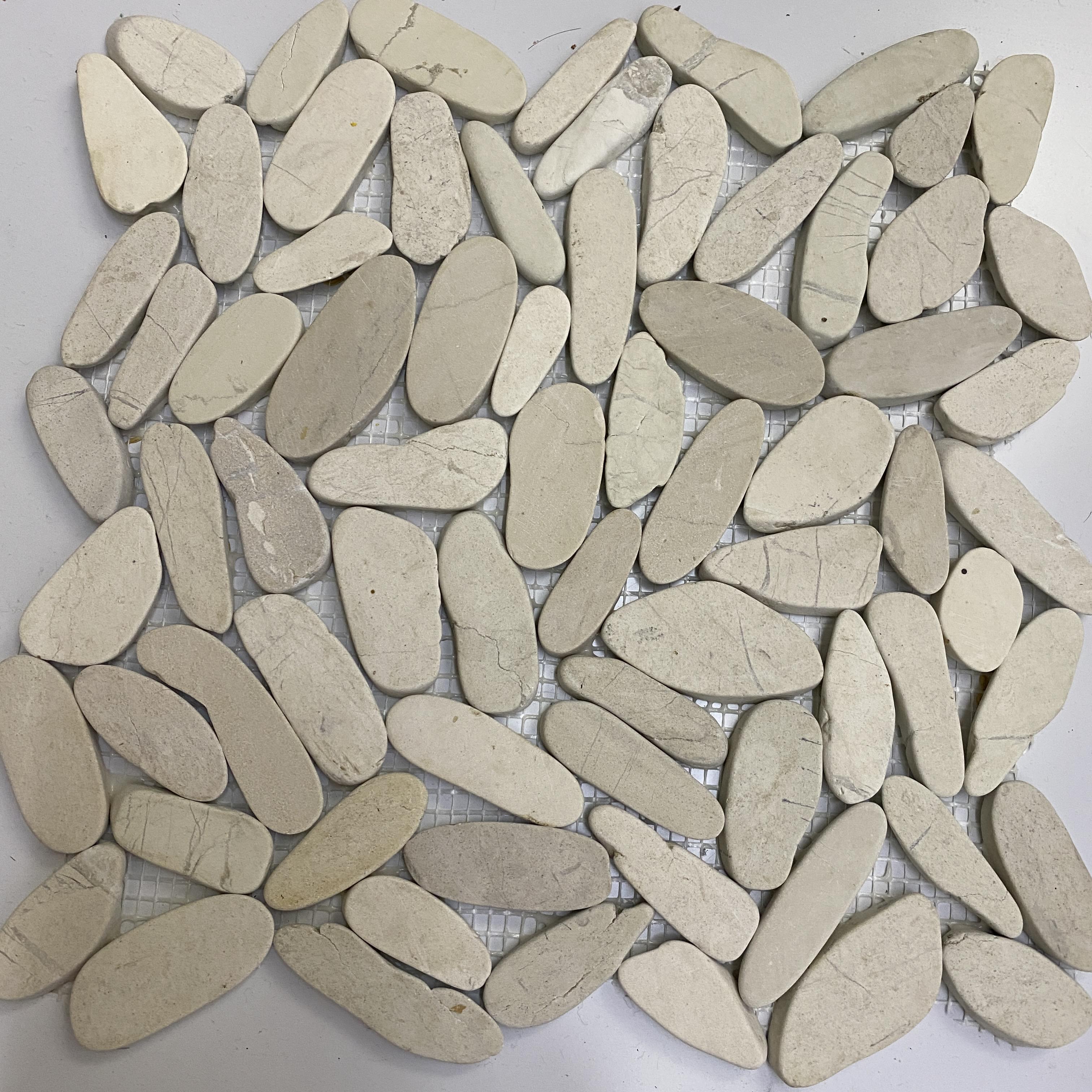 Мраморная галька на сетке Индонезия 30,5х30,5х1,2 см Белый срезанная