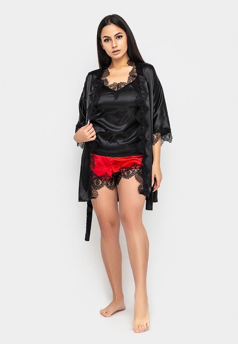 Домашний костюм Ghazel 17111-06 Клара тройка шелк р. 42 Черный/Черно-красный (5622642)