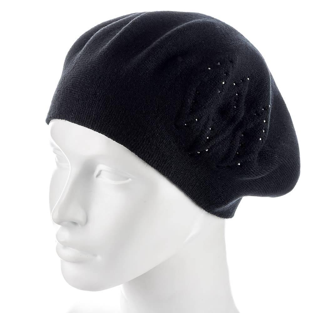 Берет женский Zolly ZH219 со стразами тонкой вязки полушерстяной Черный