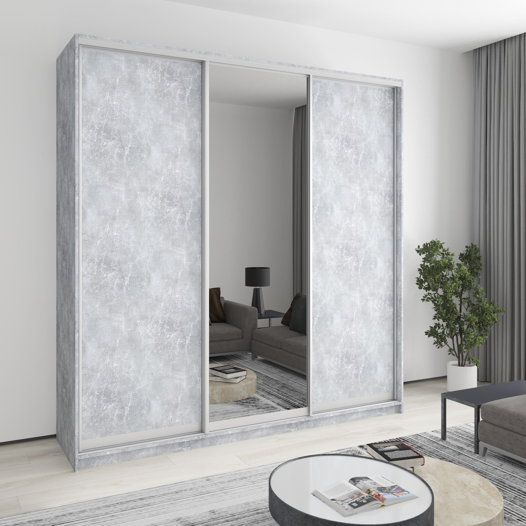 Шкаф-купе трехдверный MebelStar Комбо AL 2 ДСП/зеркало 230x45x240 см Бетон (MBS-2147)