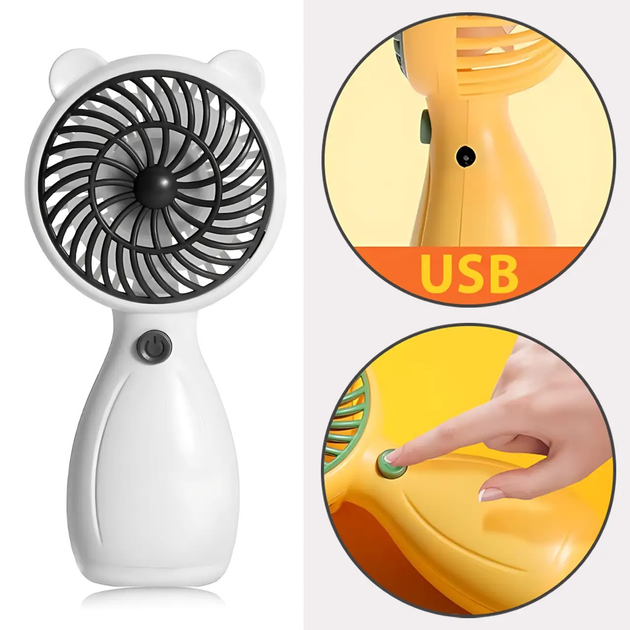 Вентилятор ручний акумуляторний Handy Mini Fan JX-998 з ручкою d 6 см Білий (ML-04462-2) - фото 2