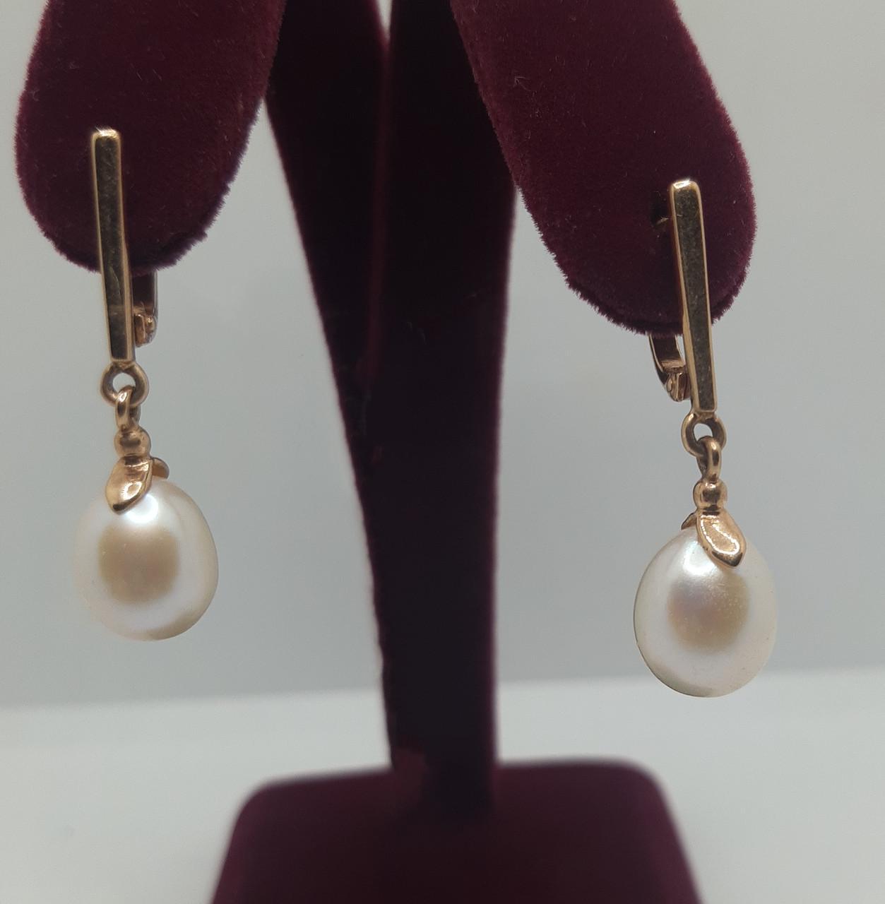 Серьги золото белый жемчуг 585° 5,52 г (1776548895)