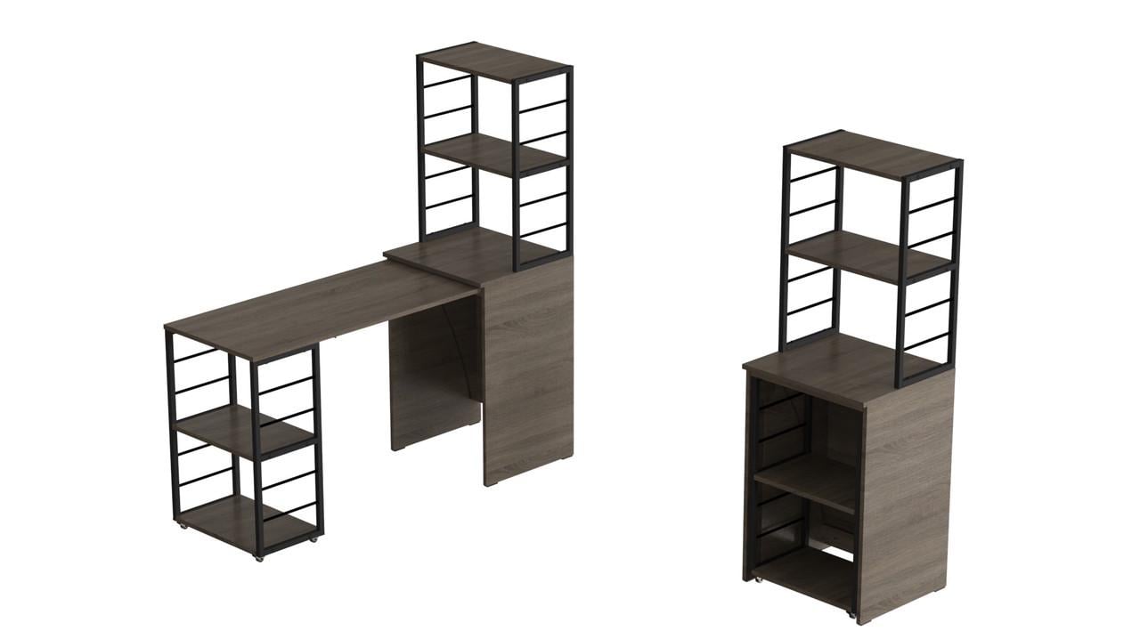 Стіл-тумба трансформер Ferrum-decor Смарт 3/1 з етажеркою метал/ДСП 16 мм 1430x1450x500 мм Чорний/Дуб Сонома Трюфель (FRD-105113) - фото 8