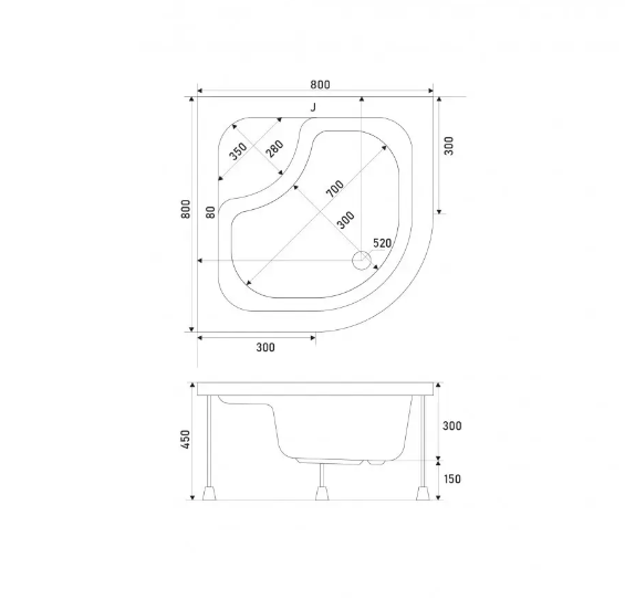 Поддон Shower CELLESSE полукруглый акриловый 80х80х45 см (C15198) - фото 2