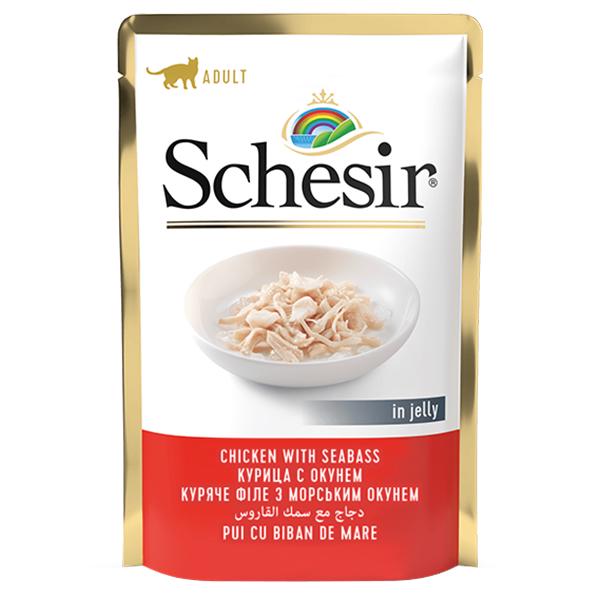 Корм влажный для кошек Schesir Chicken Sea Bass Куриное филе с морским окунем в желе 85 г (8005852171061)
