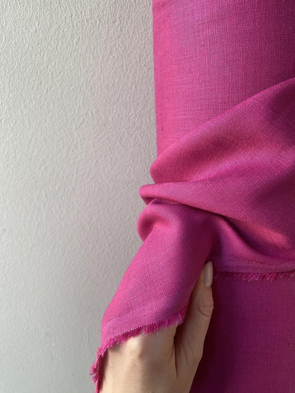 Ткань рубашечно-платьевая LINEN PLUS 100% лен 143 см 688 Фуксия - фото 3