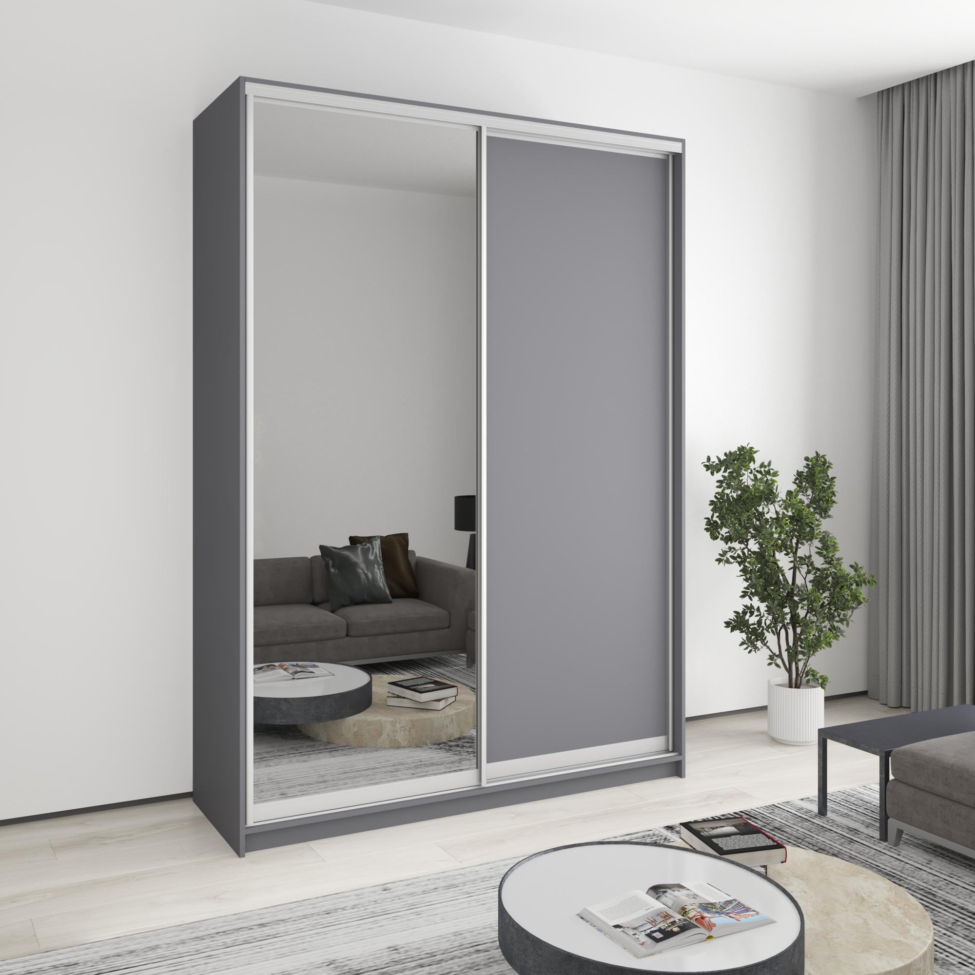 Шкаф-купе двухдверный MebelStar стандарт AL ДСП/зеркало 170x60x240 см Антрацит (MBS-3742) Шкаф-купе двухдверный MebelStar стандарт AL ДСП/зеркало 170x60x240 см Антрацит (MBS-3742)
