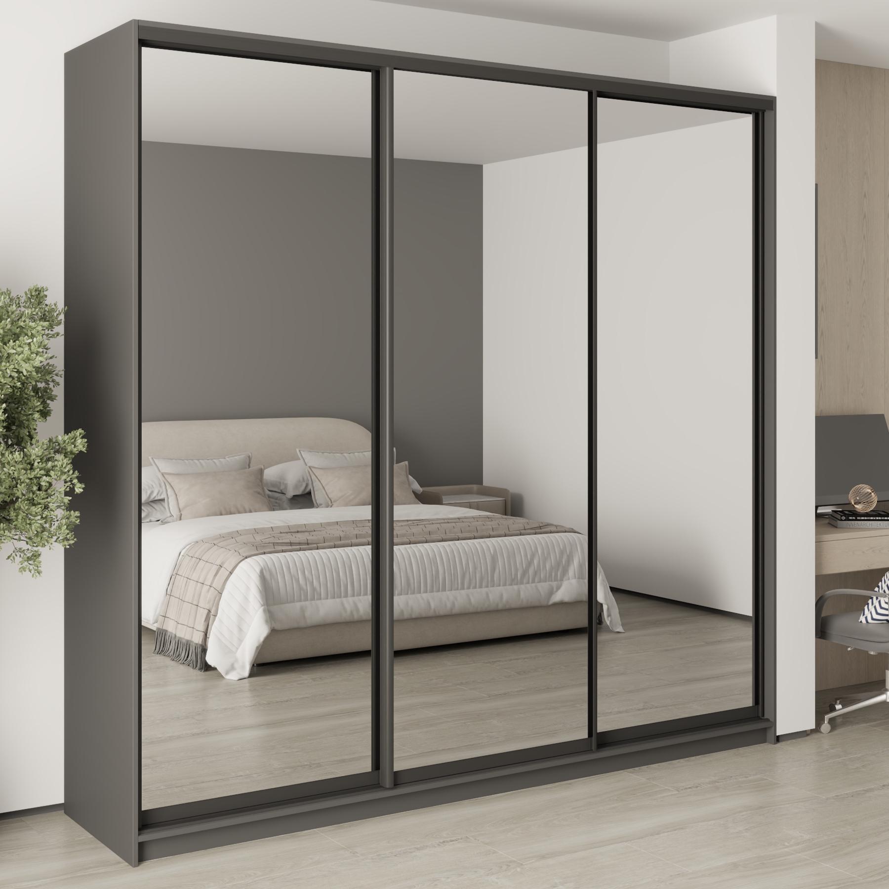Шкаф-купе трехдверный MebelStar Комбо BG 3 зеркала 250x60x240 см Антрацит (MBS-9805)