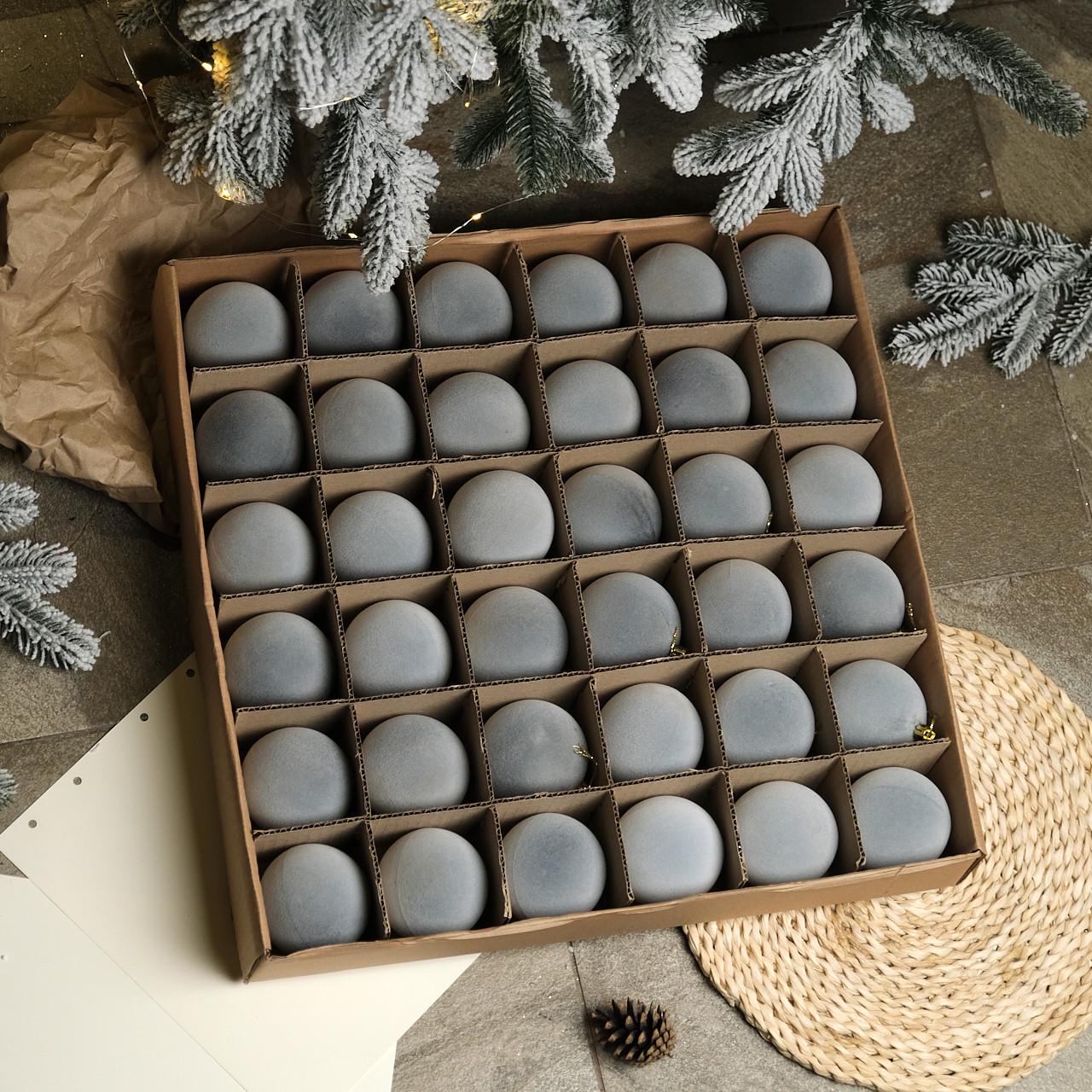 Набор новогодних шаров Бархат D-8 см 18 шт. Серый - фото 1 Набор новогодних шаров Бархат D-8 см 18 шт. Серый - фото 1