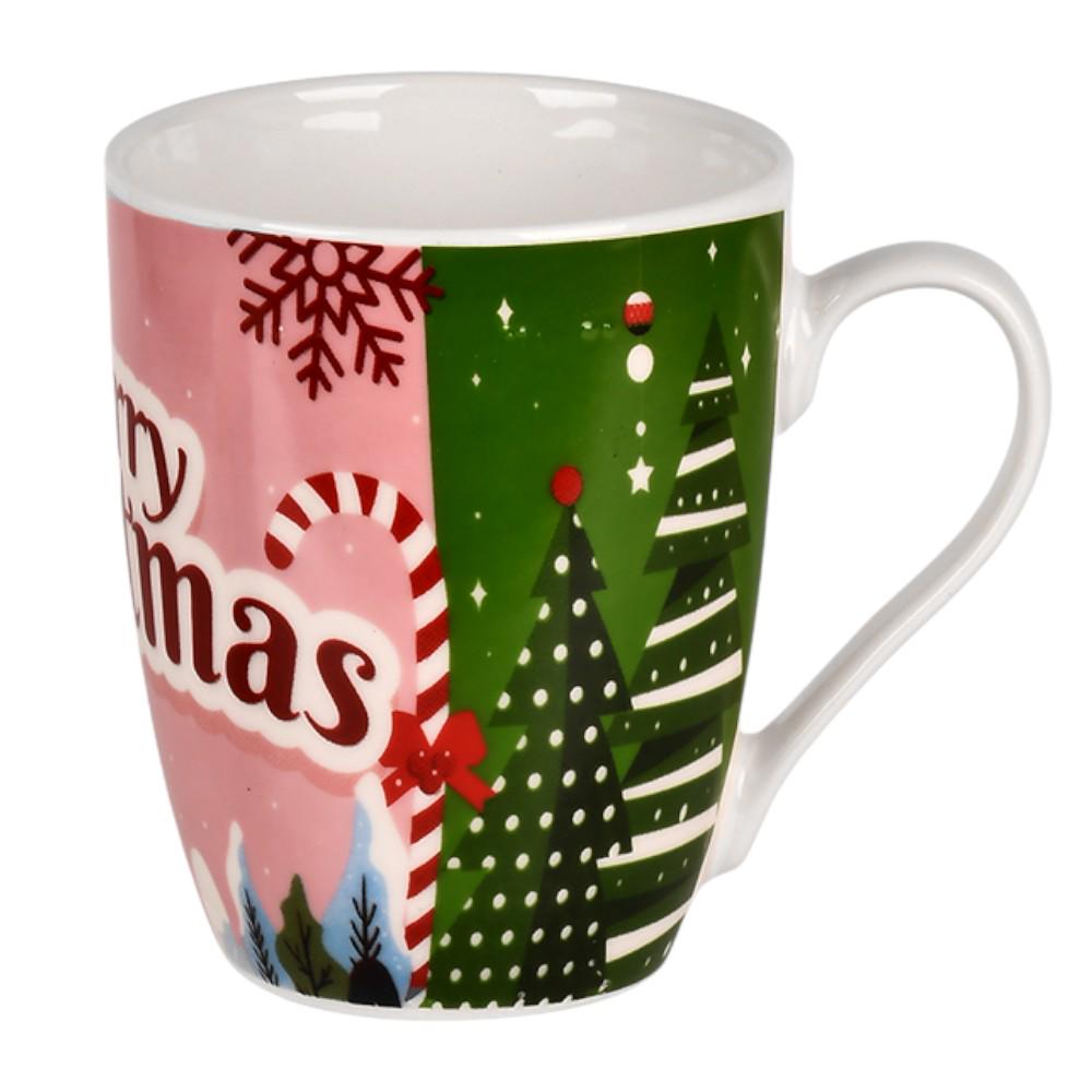 Чашка новогодняя Merry Christmas R33685 360 мл Розовый с зеленым (30492598)