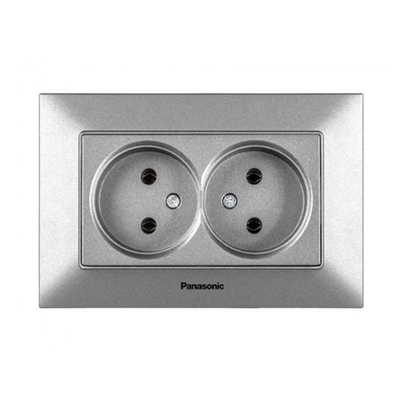 Розетка двойная без заземления Panasonic Arkedia Slim ABS Серебристый (WNTC02042S UA1)