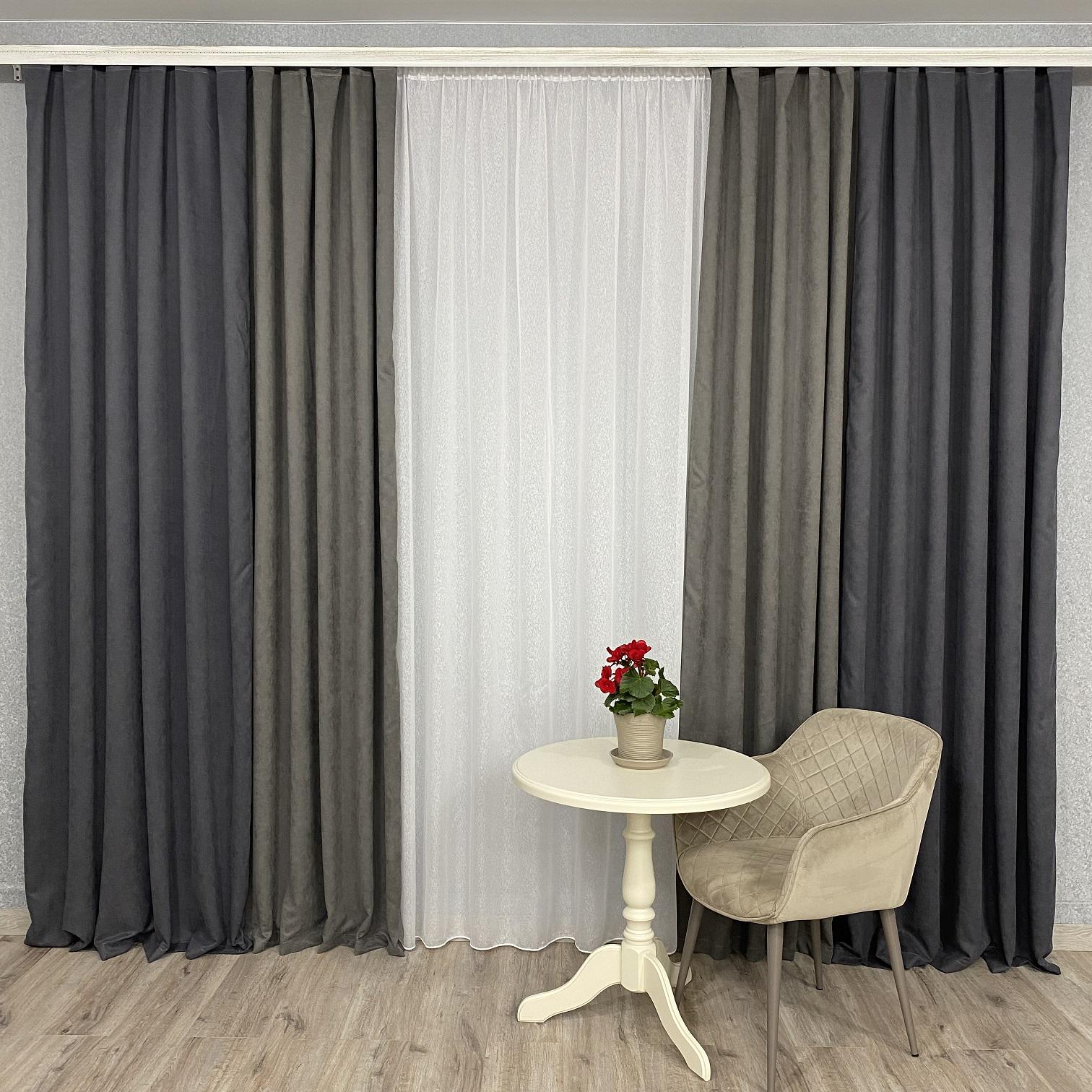 Шторы микровелюр TG Home Дуэт №450 1,50х2,70 м Графитовый/Серый (450-342/339)