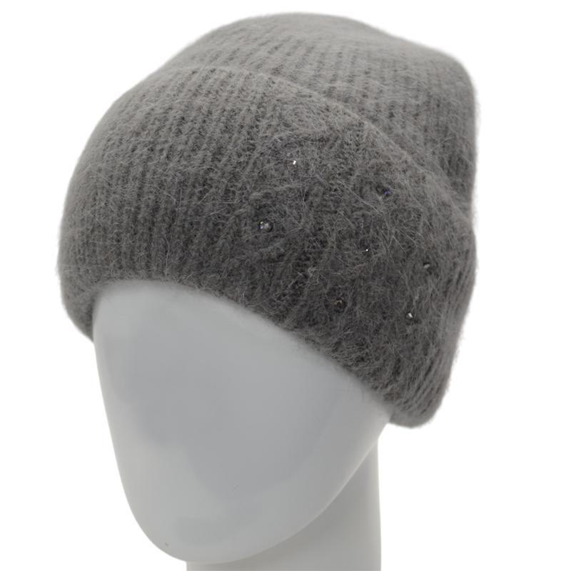 Шапка женская ангоровая с отворотом утепленная флисом Lirus Крокус с узором украшена стразами Дым - фото 1 Шапка женская ангоровая с отворотом утепленная флисом Lirus Крокус с узором украшена стразами Дым - фото 1